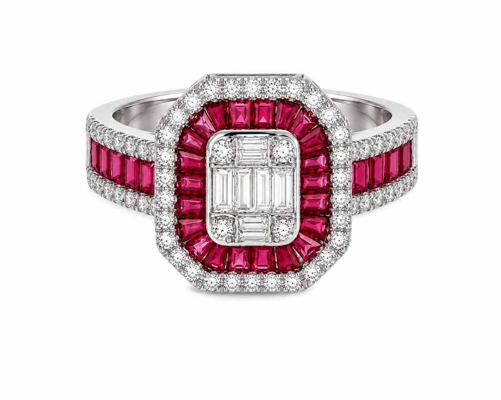 Ruby & Diamond Octagonal Cocktail Ring – 011