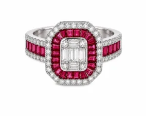 Ruby & Diamond Octagonal Cocktail Ring – 011