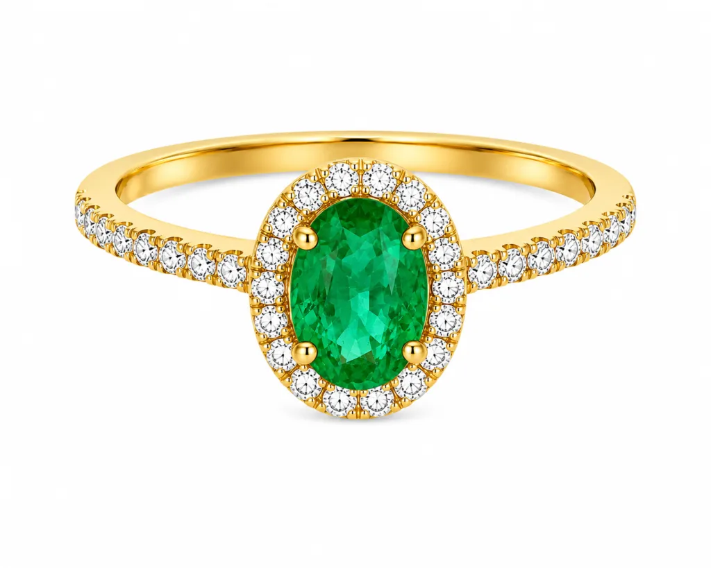 Oval Emerald & Diamond Halo Ring – 014