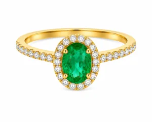 Oval Emerald & Diamond Halo Ring – 014