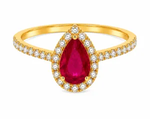 Pear-Shaped Ruby & Diamond Halo Ring – 015