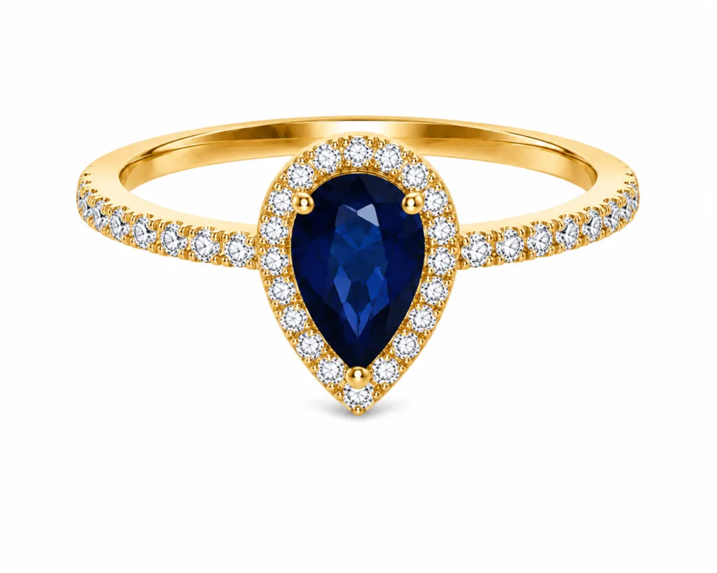 Pear-Shaped Sapphire & Diamond Halo Ring – 010