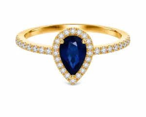 Pear-Shaped Sapphire & Diamond Halo Ring – 010
