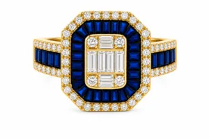 Blue Sapphire & Diamond Octagonal Cocktail Ring – 090