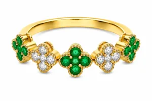 Emerald & Diamond Clover Band Ring – 017