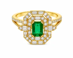 Emerald & Diamond Octagonal Halo Ring – 013