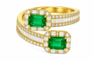 Two-Stone Emerald & Diamond Wrap Ring – 018