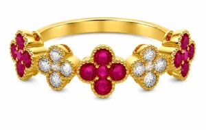 Ruby & Diamond Clover Band Ring – 019