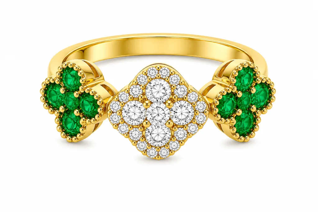 Emerald & Diamond Clover Ring – 021