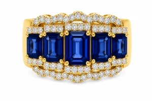 Blue Sapphire & Diamond Wide Band Ring – 036