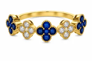 Blue Sapphire & Diamond Clover Band Ring – 108