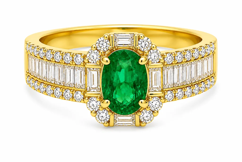Oval Emerald & Diamond Wide Band Ring – 024