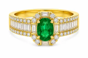 Oval Emerald & Diamond Wide Band Ring – 024