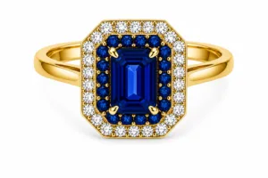 Blue Sapphire & Diamond Octagonal Halo Ring – 037