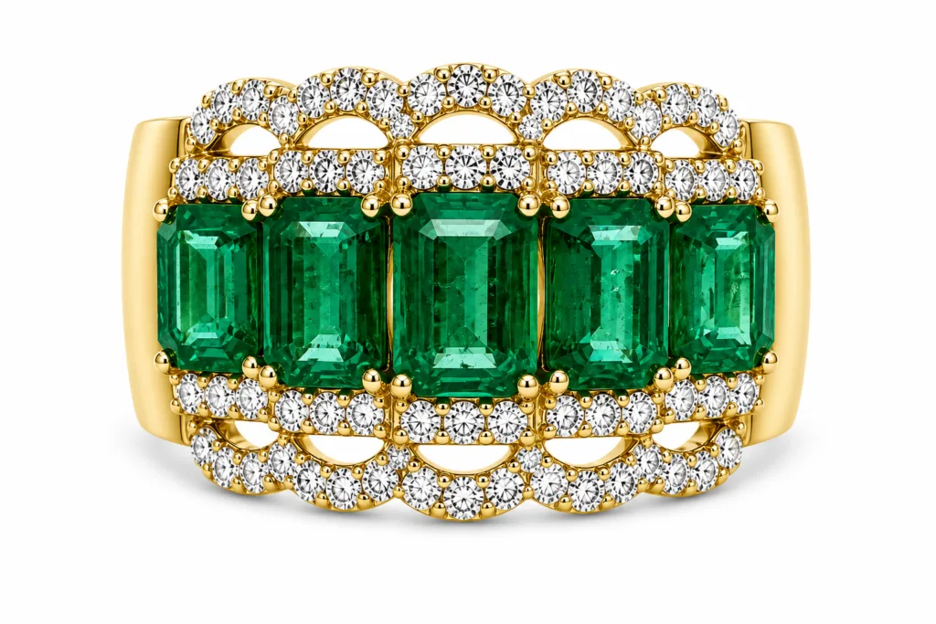 Emerald & Diamond Wide Band Ring – 027