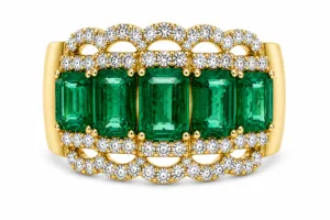 Emerald & Diamond Wide Band Ring – 027