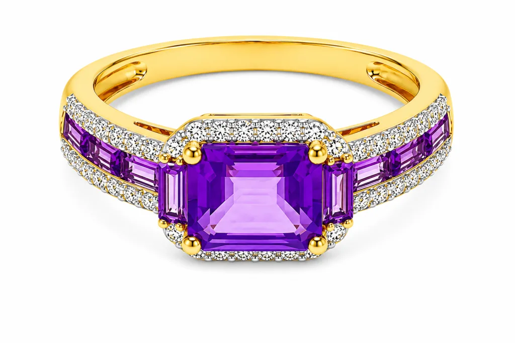 Amethyst & Diamond Three-Stone Ring – 032