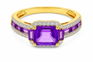 Amethyst & Diamond Three-Stone Ring – 032