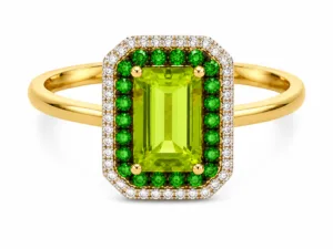 Peridot, Tsavorite & Diamond Halo Ring – 035