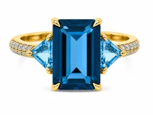 Blue Topaz & Diamond Three-Stone Ring – 034
