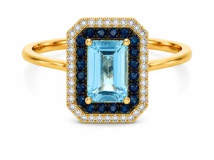 Blue Topaz, Sapphire & Diamond Halo Ring. – 038