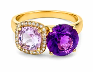 Amethyst, Pink Amethyst & Diamond Toi et Moi Ring – 100