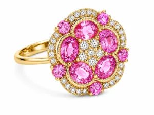 Pink Sapphire & Diamond Floral Cocktail Ring – 039