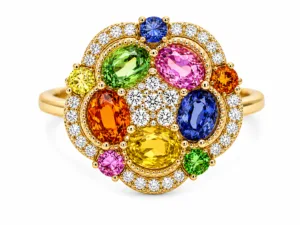 Multi-Color Sapphire & Diamond Floral Cocktail Ring – 041