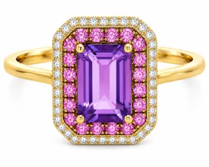 Amethyst, Pink Sapphire & Diamond Halo Ring – 097