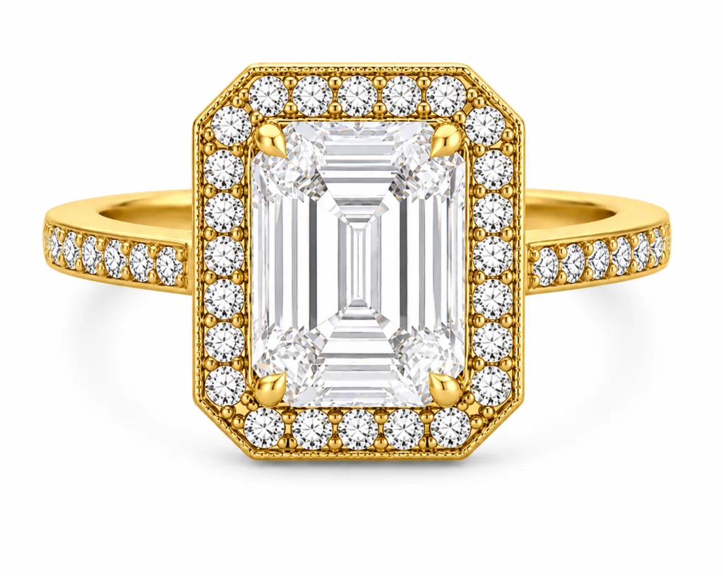 Emerald-Cut Diamond Halo Ring – 047
