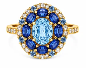 Blue Topaz, Blue Sapphire & Diamond Cocktail Ring – 026