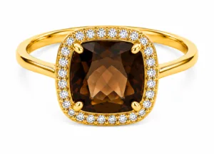 Smoky Quartz & Diamond Halo Ring – 049