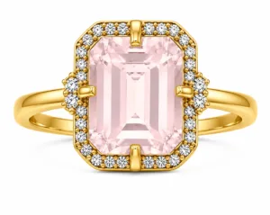 Rose Quartz & Diamond Halo Ring – 053