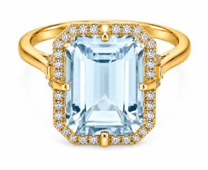 Aquamarine & Diamond Halo Ring – 054