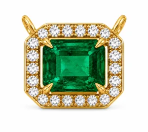 Emerald & Diamond Halo Pendant – 001