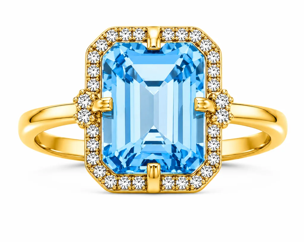 Blue Topaz & Diamond Halo Ring – 056