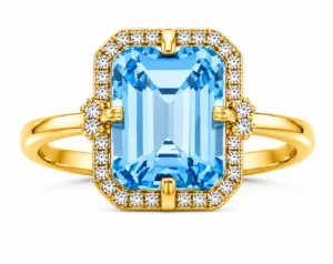 Blue Topaz & Diamond Halo Ring – 056