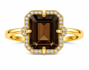 Smoky Quartz & Diamond Halo Ring – 057