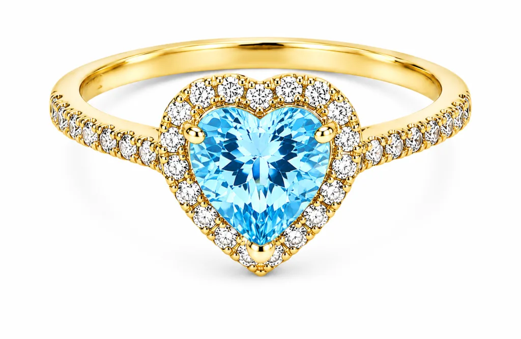 Heart Blue Topaz & Diamond Halo Ring – 060
