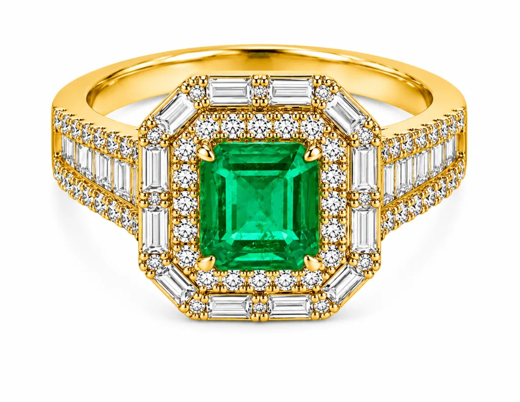 Emerald & Diamond Wide Band Ring – 058