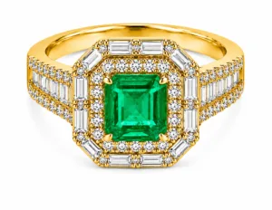 Emerald & Diamond Wide Band Ring – 058