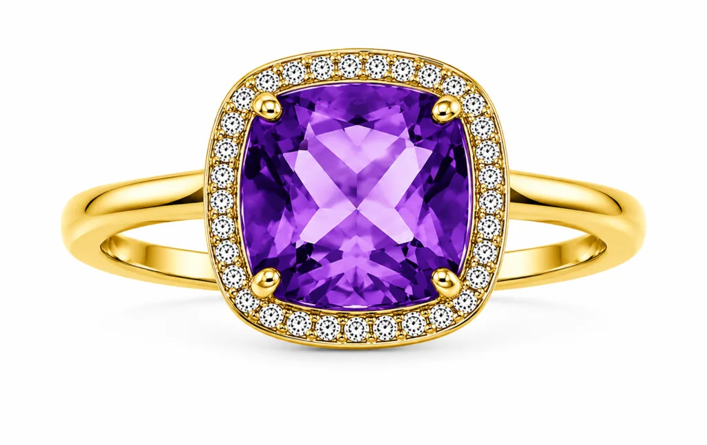 Amethyst & Diamond Halo Ring – 096