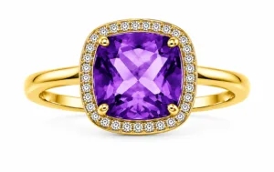 Amethyst & Diamond Halo Ring – 096