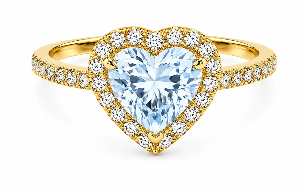 Heart Aquamarine & Diamond Halo Ring – 062