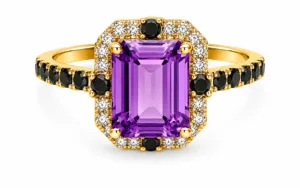 Amethyst, Black Diamond & Diamond Halo Ring – 061