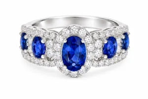 Blue Sapphire & Diamond Wide Band Ring – 064