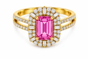 Pink Sapphire & Diamond Split Shank Ring – 066