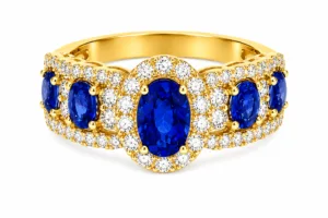 Blue Sapphire & Diamond Wide Band Ring – 034