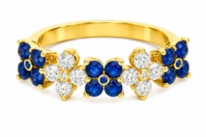 Blue Sapphire & Diamond Clover Band Ring – 104