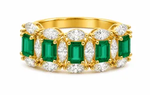 Emerald & Marquise Diamond Band Ring – 069